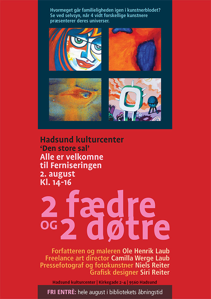 Camilla Laubs plakat for udstillingen '2 fædre, 2 døtre'